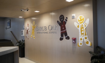 New York school abuse investigation: the lobby of Shrub Oak school with childlike imagery around it