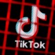 TikToc logo on black covered by red square mesh fencing