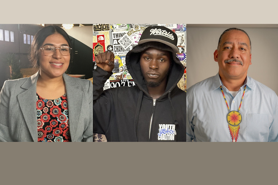 Juvenile Justice Reform: Three headshot composite — one dark-haired woman in gray suit jacket, one Black man in dark hoodie, one balding man in blue shirt