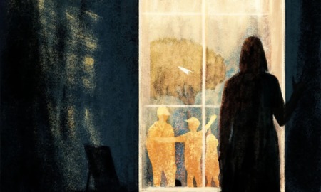 Georgia foster care; When the number of bedrooms in a home keeps parents from getting their kids back: graphic of woman in dark room looking out a window at children outside