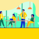 Nonprofit board meeting: Colorful illustration of 4 people meeting around a table